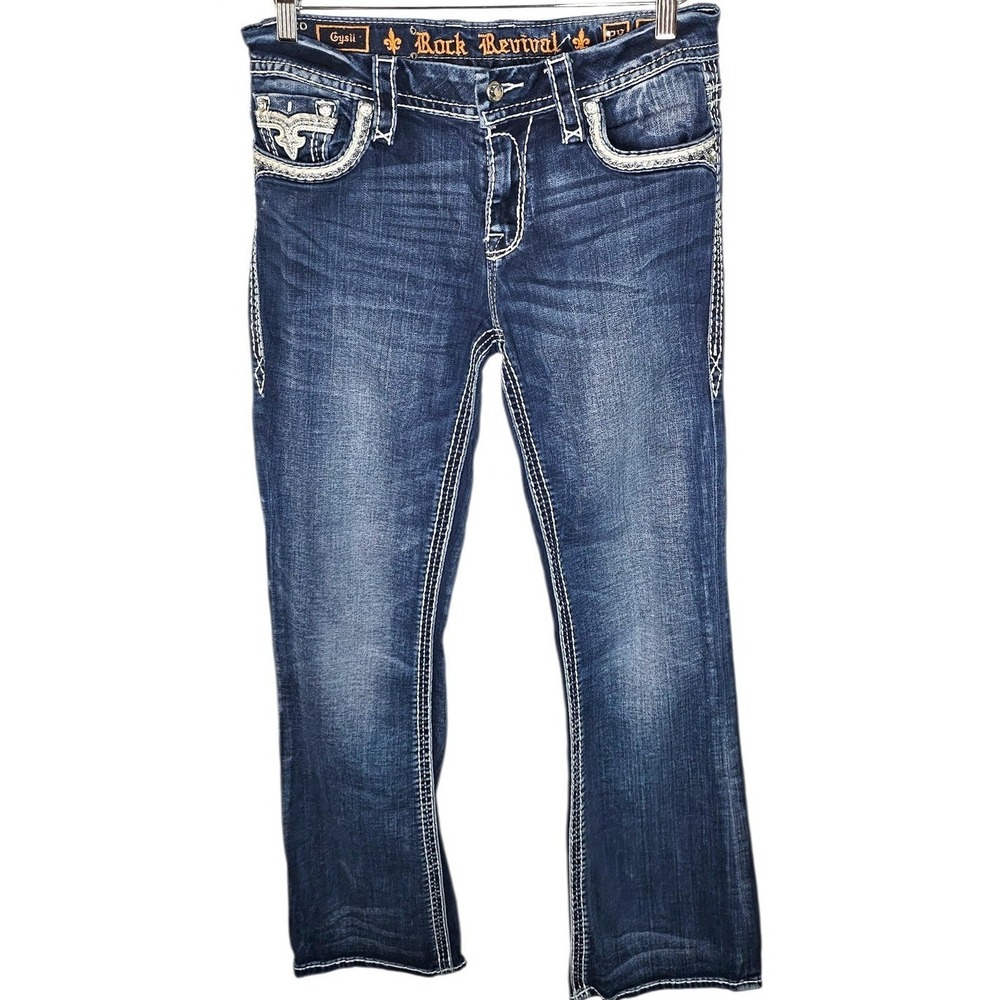 Rock Revival Giselle‎ Bootcut Jeans Womens Sz 28 Y2K Thick Stitch Medium Wash - Picture 4 of 9